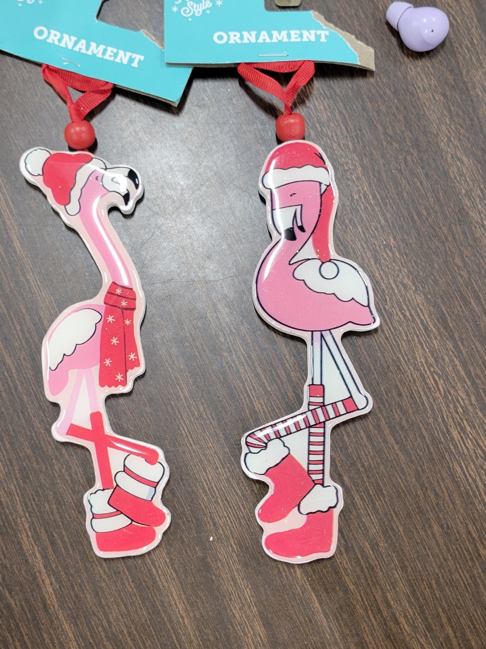 2 Cute Pink Flamingo Holiday Ornament -